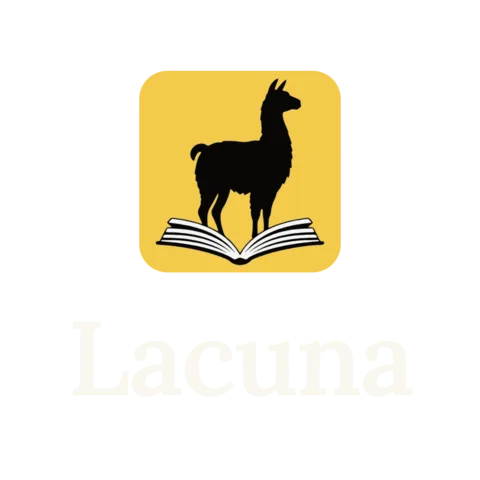 Lacuna logo, stacked, for dark backgrounds